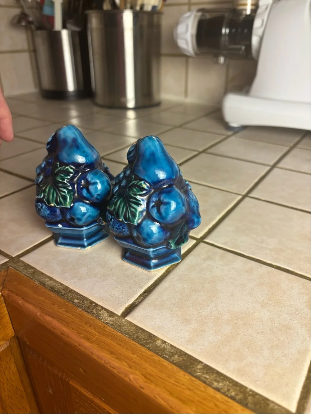 Vintage Inarco Blue Mood Indigo Salt & Pepper Shakers Blue Fruit Japan MCM 1960s